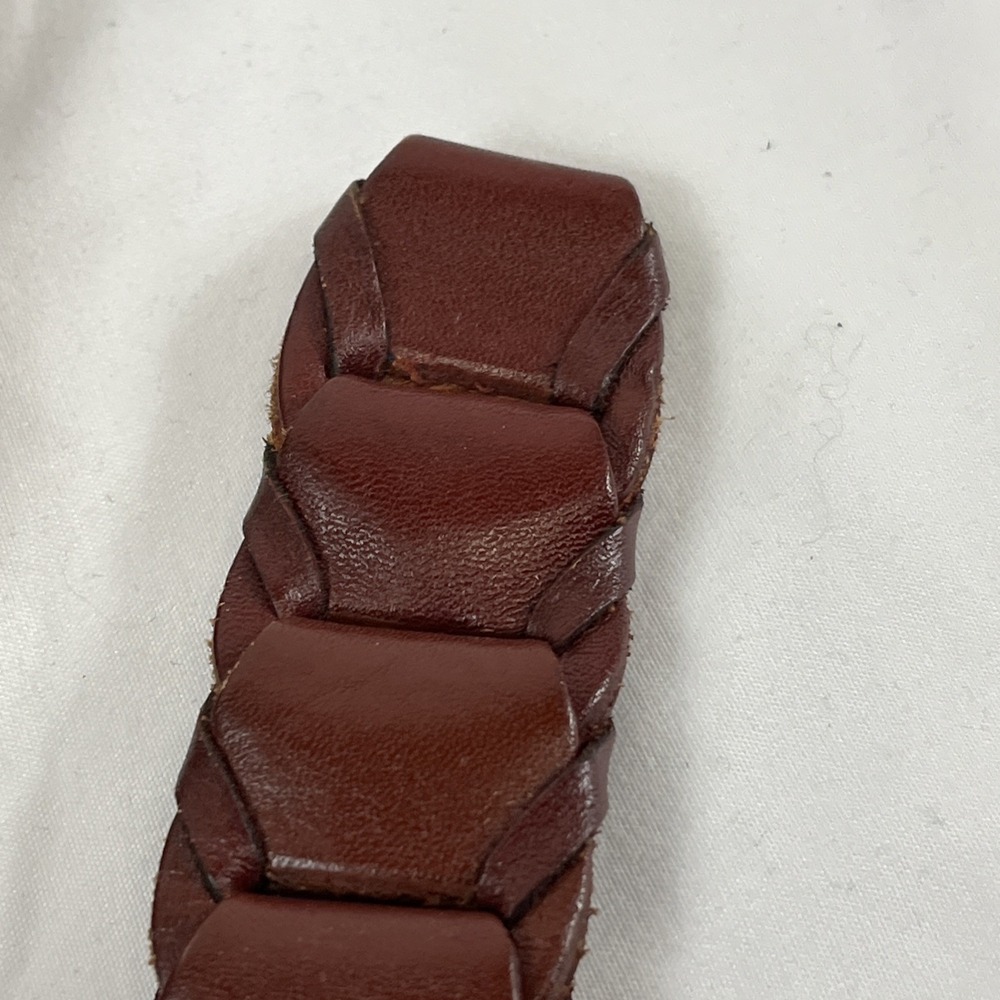 VTG Leather‎ Link Belt Men M Genuine Leather Bourbon Brown Metal Buckle Stitch - Picture 7 of 8